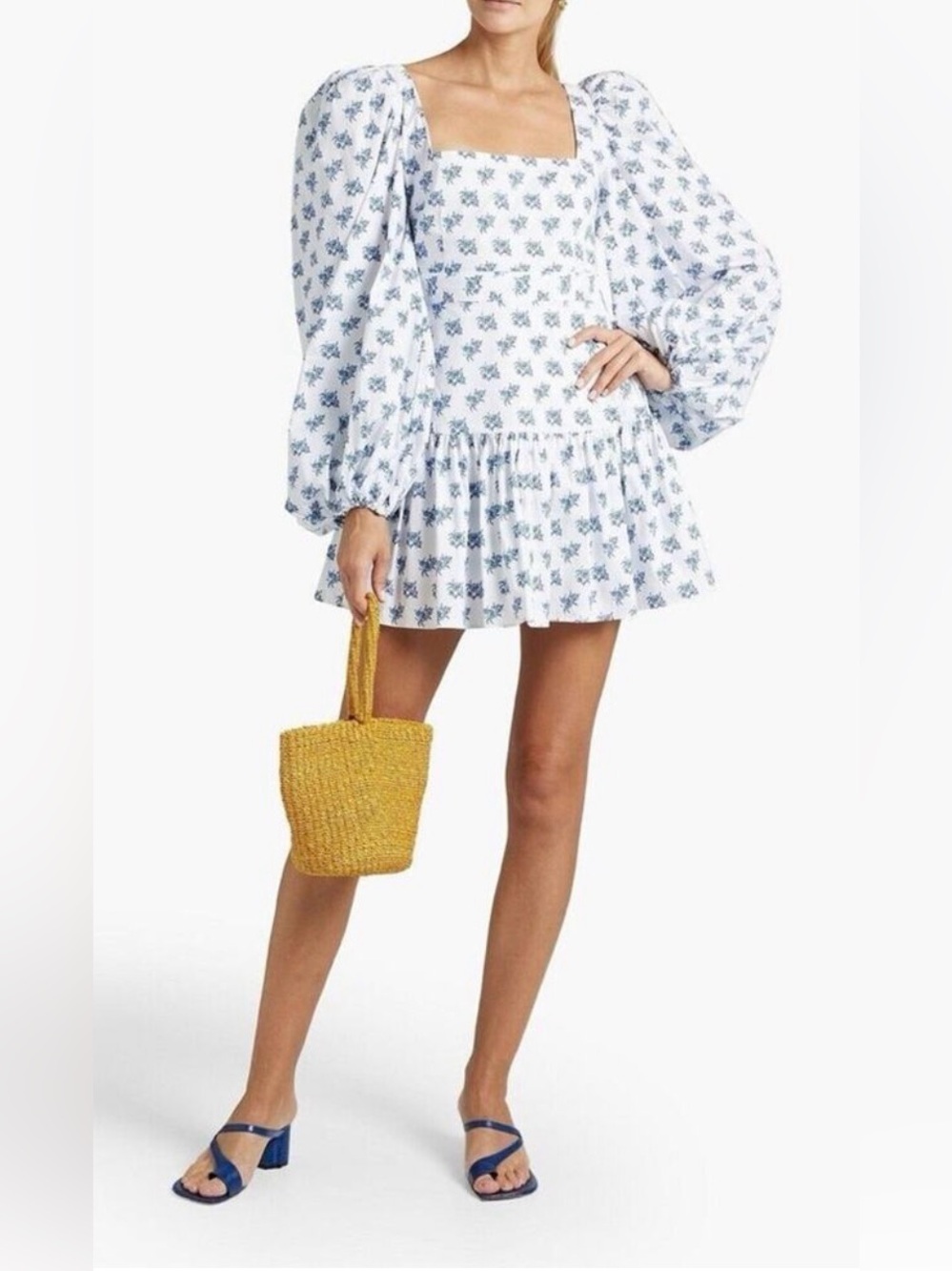 Caroline Constas Julian Dress Puff Sleeve Drop Waist Cotton Mini Dress Dainty